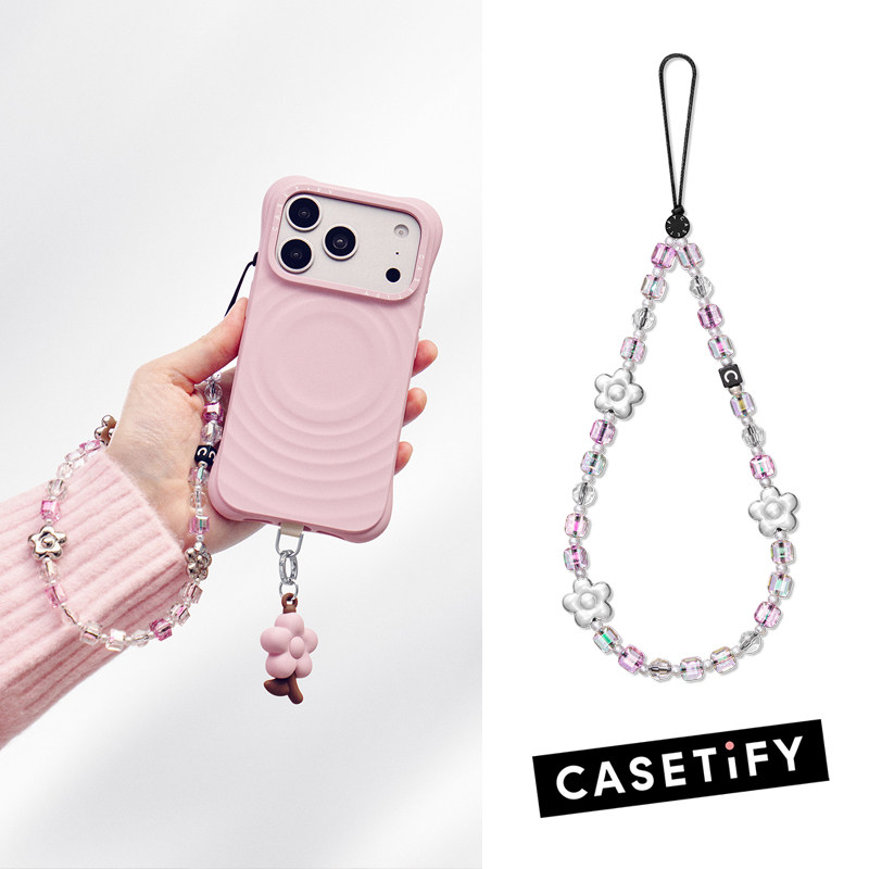 CASETiFY铬金樱粉花卉手机挂链