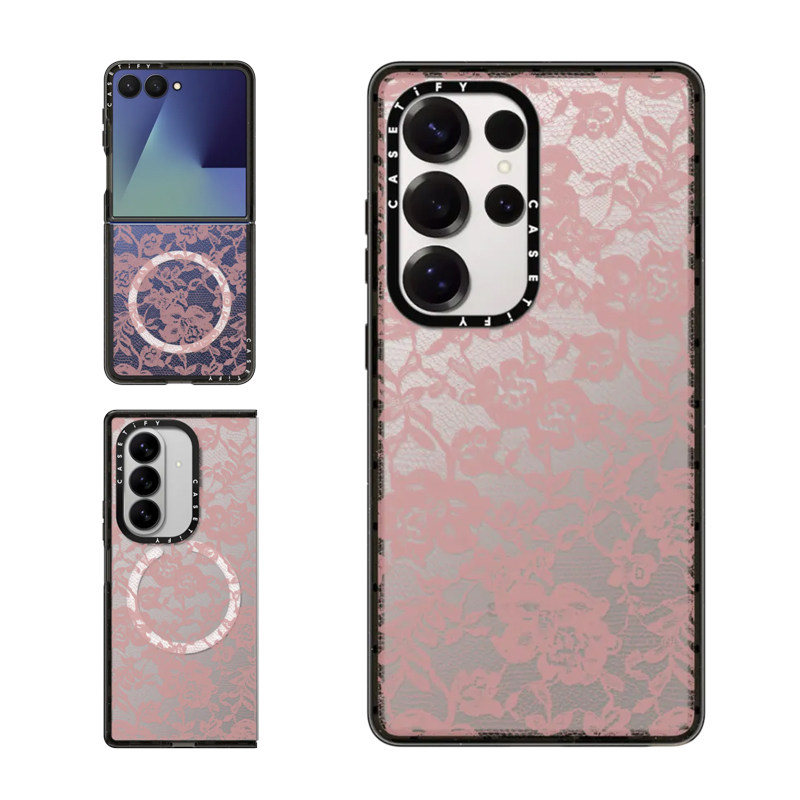现货CASETiFY粉色蕾丝适用三星S24/S25 Ultra手机壳Z Flip7/Z Fold 6/5时尚潮牌气质名媛全包防摔保护套s23