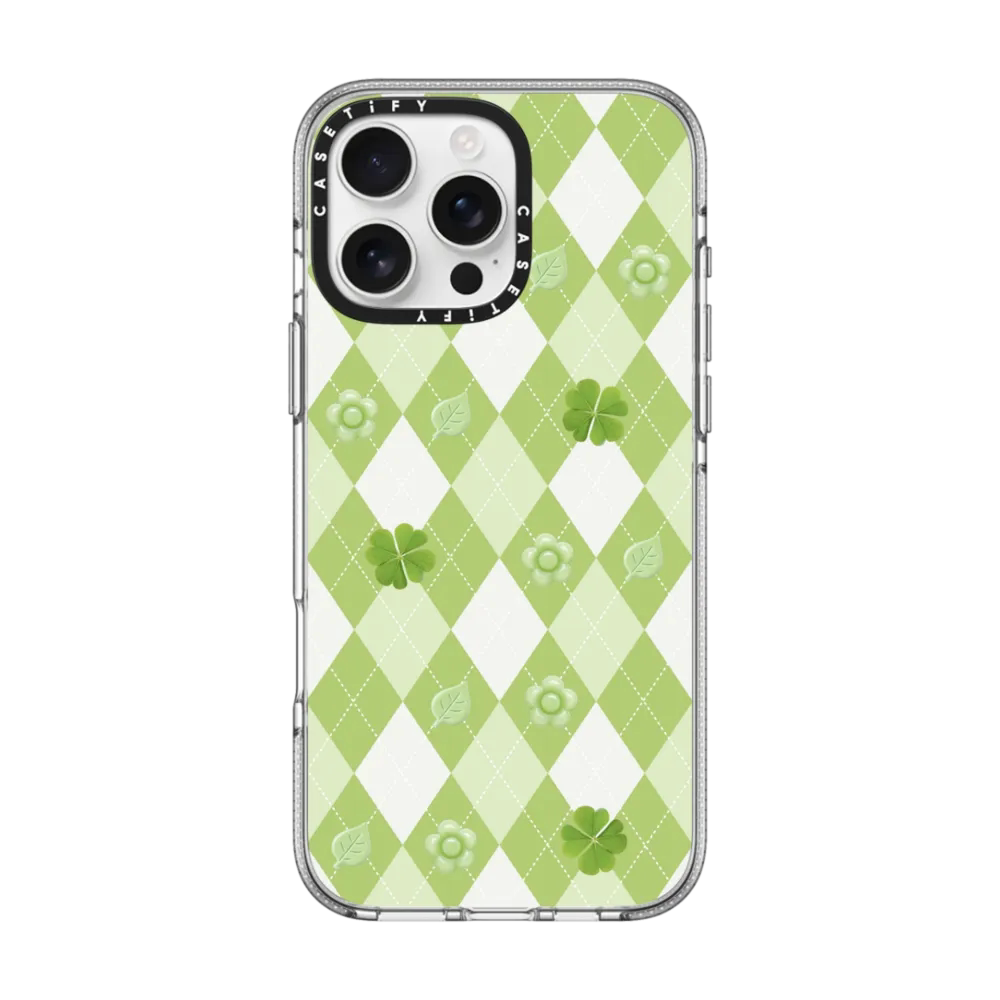 现货CASETiFY幸运草小清新绿色棱形格纹适用苹果iPhone16 pro max手机壳15/14/13磁吸12学院风ins防摔保护套