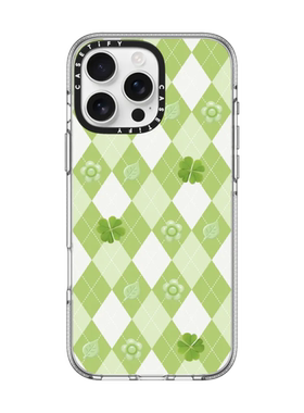 现货CASETiFY幸运草小清新绿色棱形格纹适用苹果iPhone16 pro max手机壳15/14/13磁吸12学院风ins防摔保护套