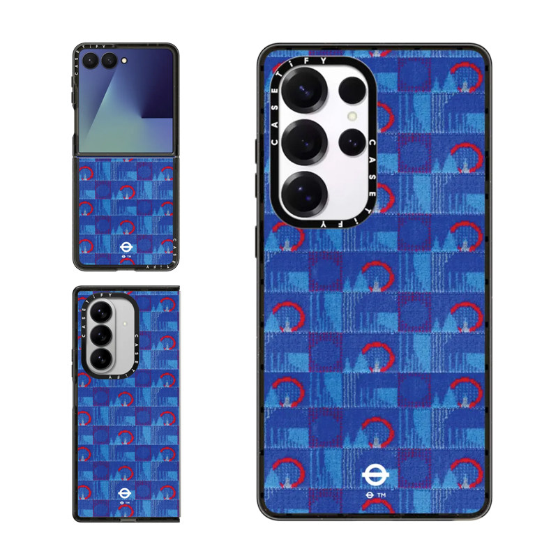 现货CASETiFY联名伦敦地铁短绒织布座位图案灰蓝色适用三星S24/S25 Ultra手机壳Z Flip 7/Z Fold 6奢华手机壳