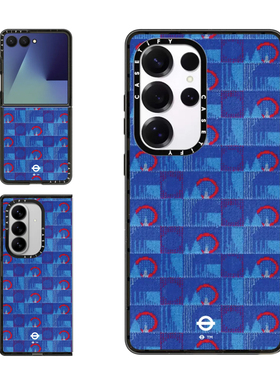 现货CASETiFY联名伦敦地铁短绒织布座位图案灰蓝色适用三星S24/S25 Ultra手机壳Z Flip 7/Z Fold 6奢华手机壳