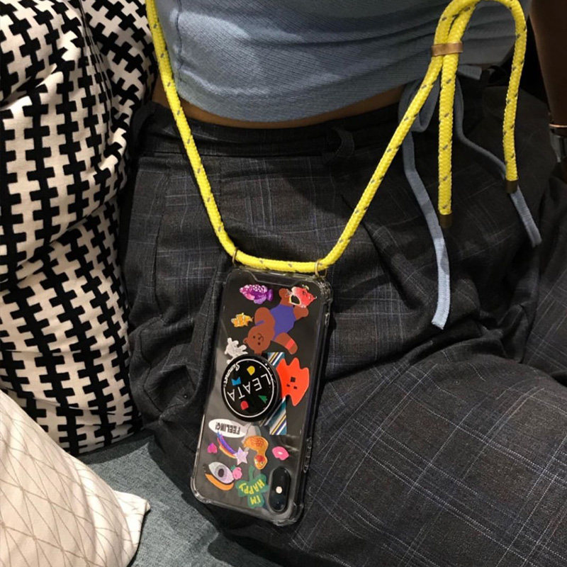 KNOK霓虹黄适用苹果iPhone15 pro max挂绳手机壳iPhone14斜挎式13可背带反光透明防丢保护套个性潮牌ins防摔