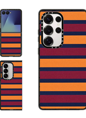 现货CASETiFY橄榄球条纹橙色适用三星S24/S25 Ultra手机壳Z Flip7/Z Fold 6/5复古潮流冬季轻奢防摔保护套s23