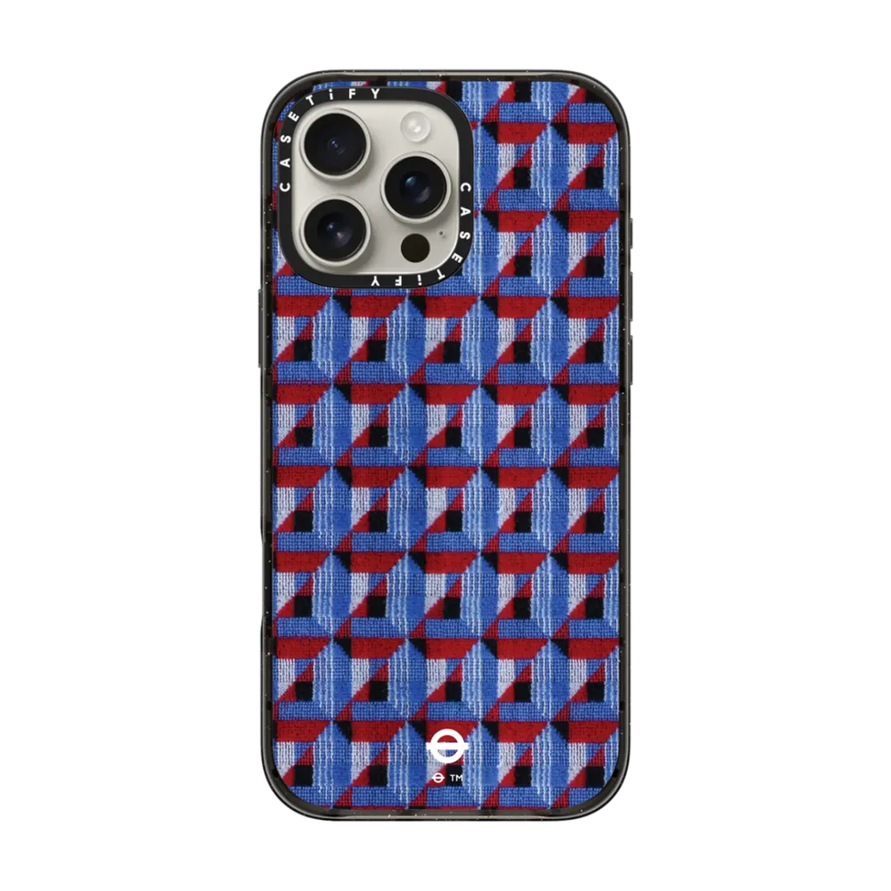 现货CASETiFY联名伦敦地铁短绒织布座位图案蓝色适用苹果iPhone16 pro max磁吸手机壳15/14/13英伦风保护套12