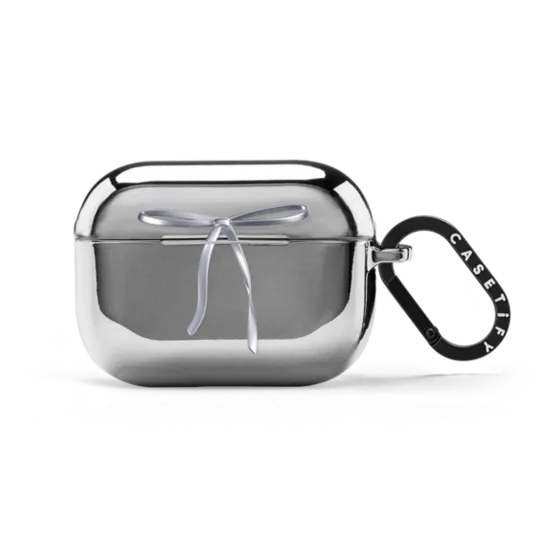 CASETiFY铬色金属光泽缎带蝴蝶结适用苹果Airpods pro 1/2代无线蓝牙耳机保护套Airpods 3/4代高颜值防摔软壳