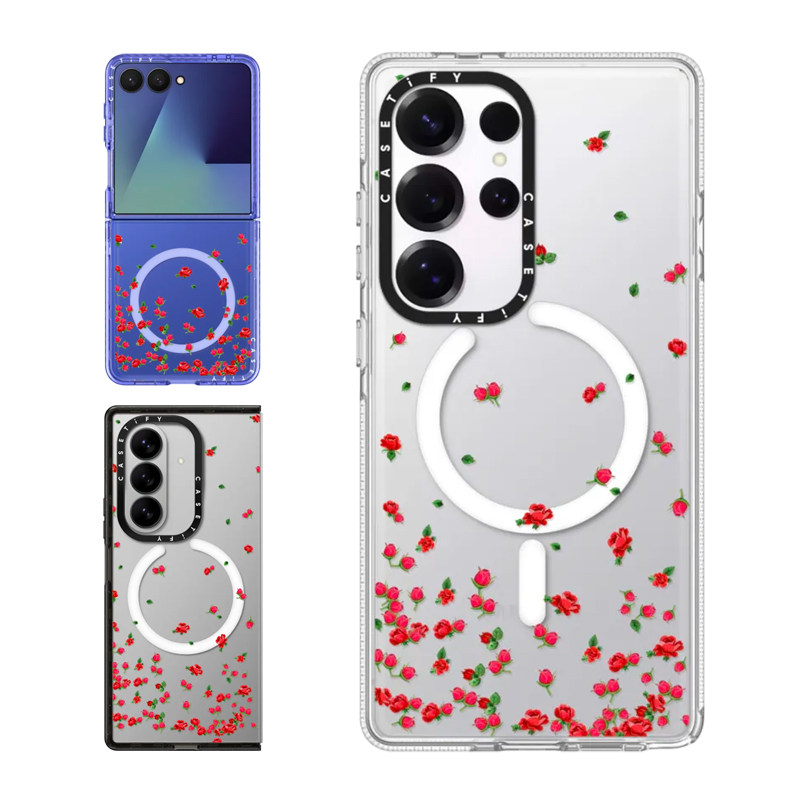 现货CASETiFY玫瑰翩落适用于三星S24/S25 Ultra手机壳Z Flip7/Z Fold 6/5浪漫唯美小众清新透明防摔保护套s23