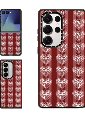现货CASETiFY红色条纹蕾丝爱心蝴蝶结适用三星S24/S25 Ultra手机壳Z Flip7/Z Fold 6/5梦幻甜酷防摔保护套s23