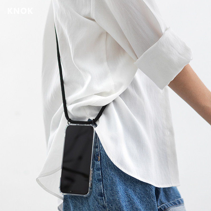 德国潮牌knok磨砂黑带挂绳手机壳适用苹果iPhone16 pro max斜挎式15/14可背带13挂脖透明防丢保护套个性简约