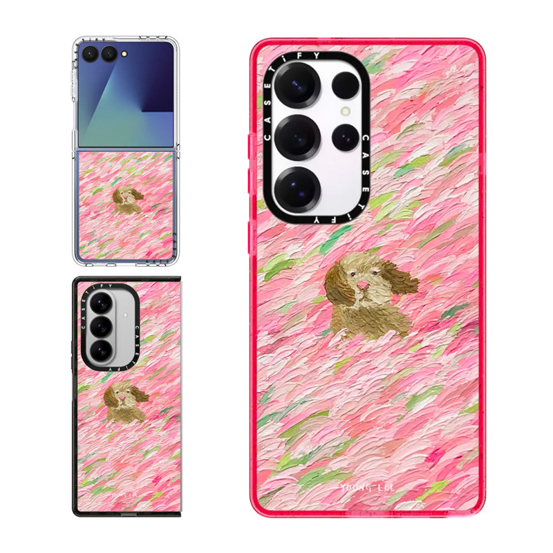 现货CASETiFY艺术家Young Lee粉色凌乱小狗适用三星S24/S25 Ultra手机壳Z Flip7/Z Fold6/5可爱萌系保护套s23