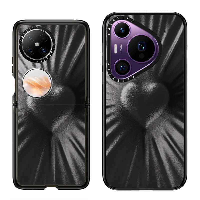 现货CASETiFY皮革爱心适用华为Pura P70 Pro手机壳Ultra/Pocket 2折叠Mate60Pro+个性创意潮牌黑色全包防摔套