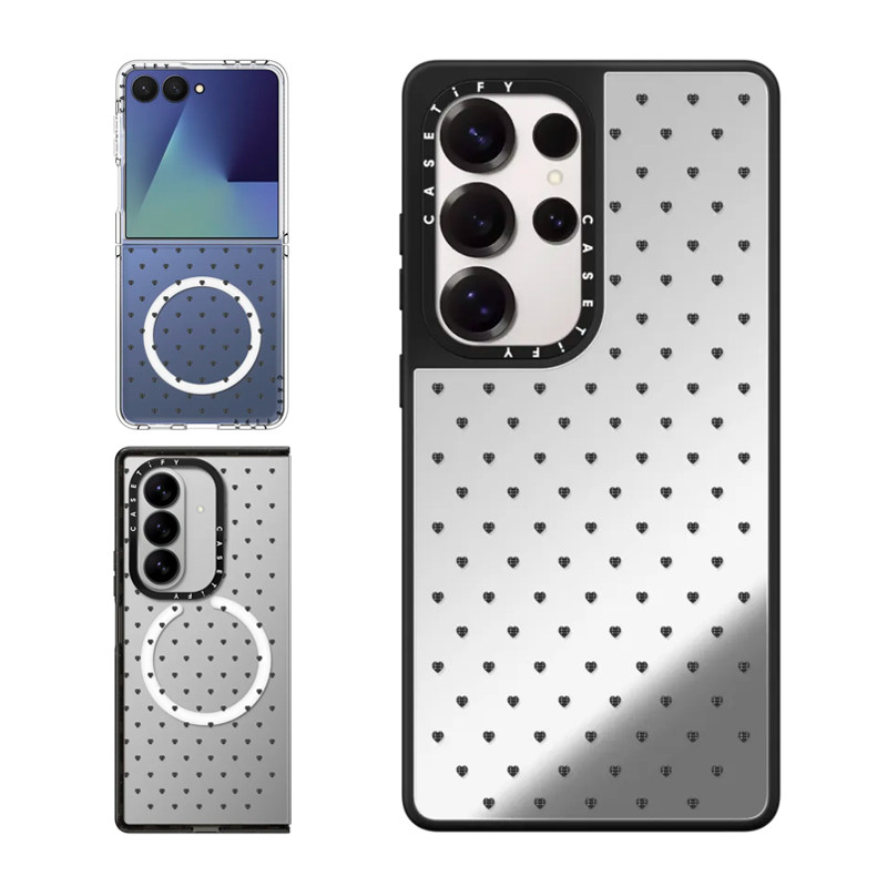 现货CASETiFY黑色爱心波点适用三星S24/S25 Ultra手机壳Z Flip7/Z Fold 6/5时尚小众轻奢ins情人节保护套s23