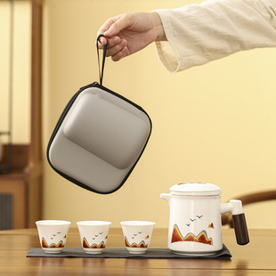 羊脂玉白瓷旅行茶具一壶三杯新中式 快客杯轻奢商务活动小礼品