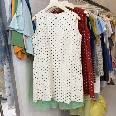 2025夏季新款韩版时尚圆领无袖波点背心裙女高品质棉麻连衣短裙