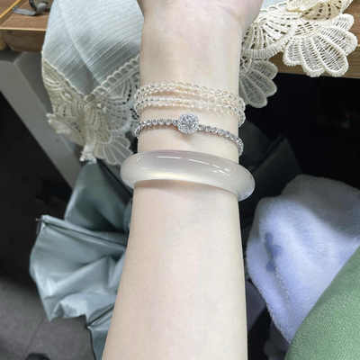 天然冰种白玉髓手镯女款细古风