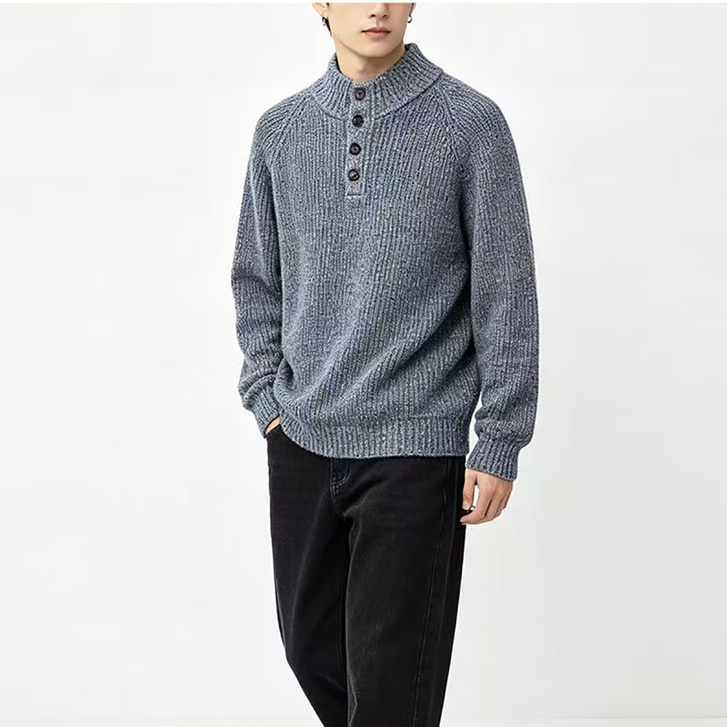 秋季纯羊毛衫男生半拉链针织开衫外套衣服男款2026新款秋装针织衫