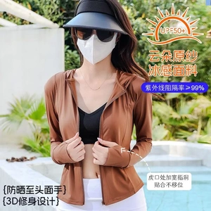 小蛮腰修身瑜伽防晒衣夏季骑行披肩外套原纱锦纶冰丝料防晒服遮阳