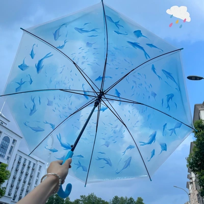 时尚水族馆联名透明雨伞坚固抗风轻量高颜值小巧便携折叠水母伞女