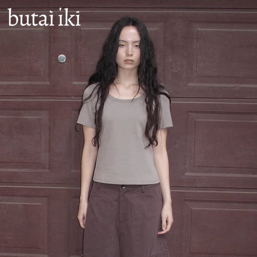 butaiiki纯色极简U领T恤短袖女
