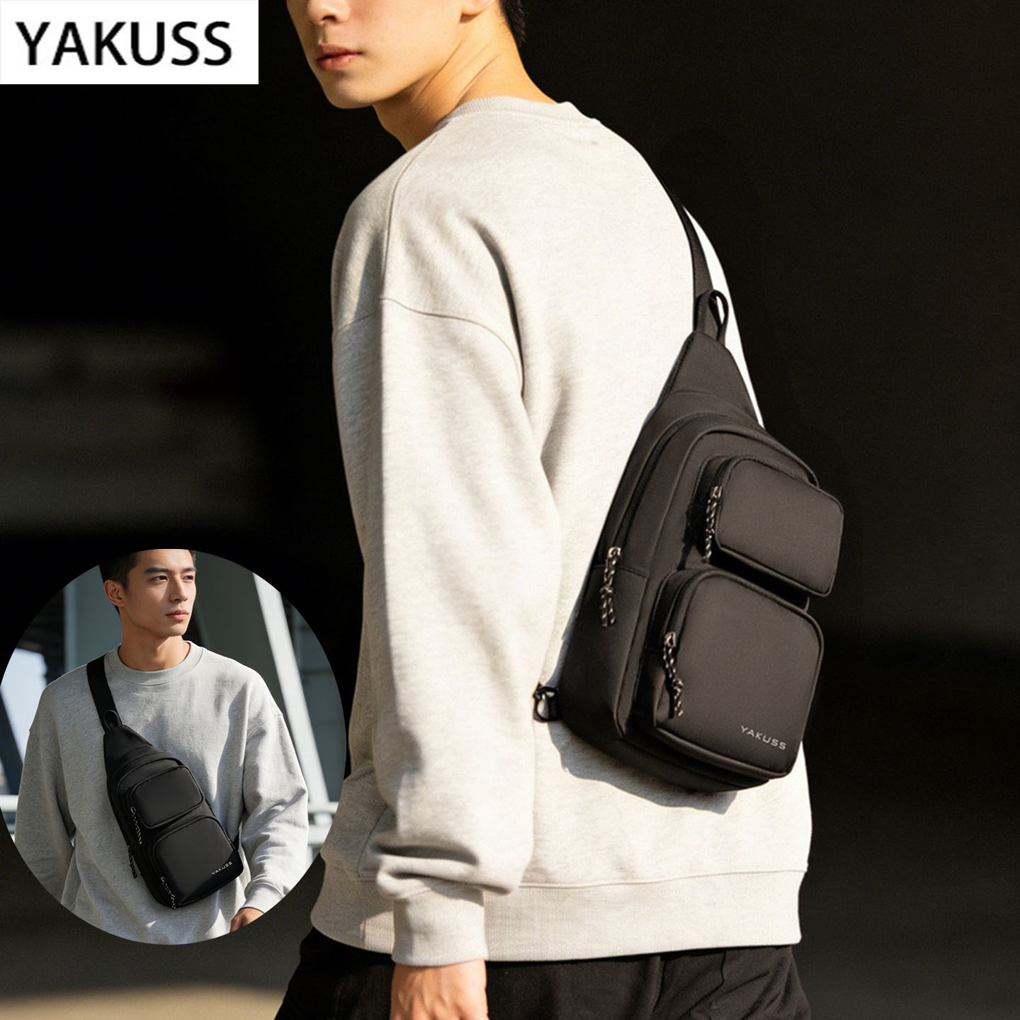 YAKUSS胸包男女通用斜挎包运动休闲多功能通勤小包商务简约单肩包