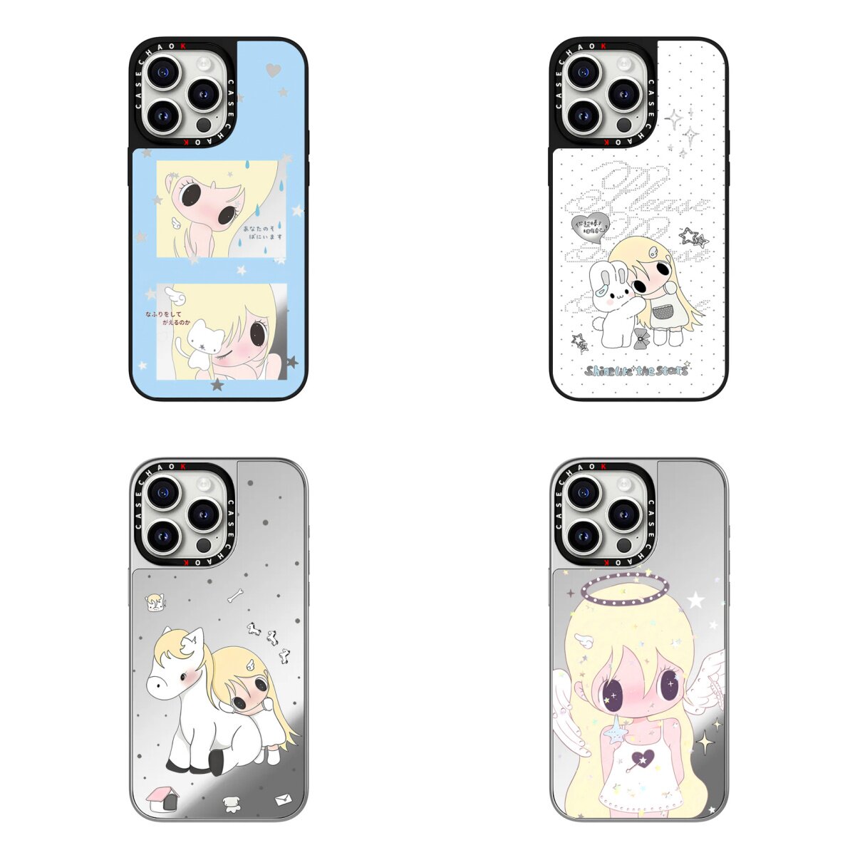 潮K新款萌感女孩野有上秋系列镜面手机壳适用苹果18ProMax可爱iPhone17Pro天使16灰白兔15防摔保护套14全包13