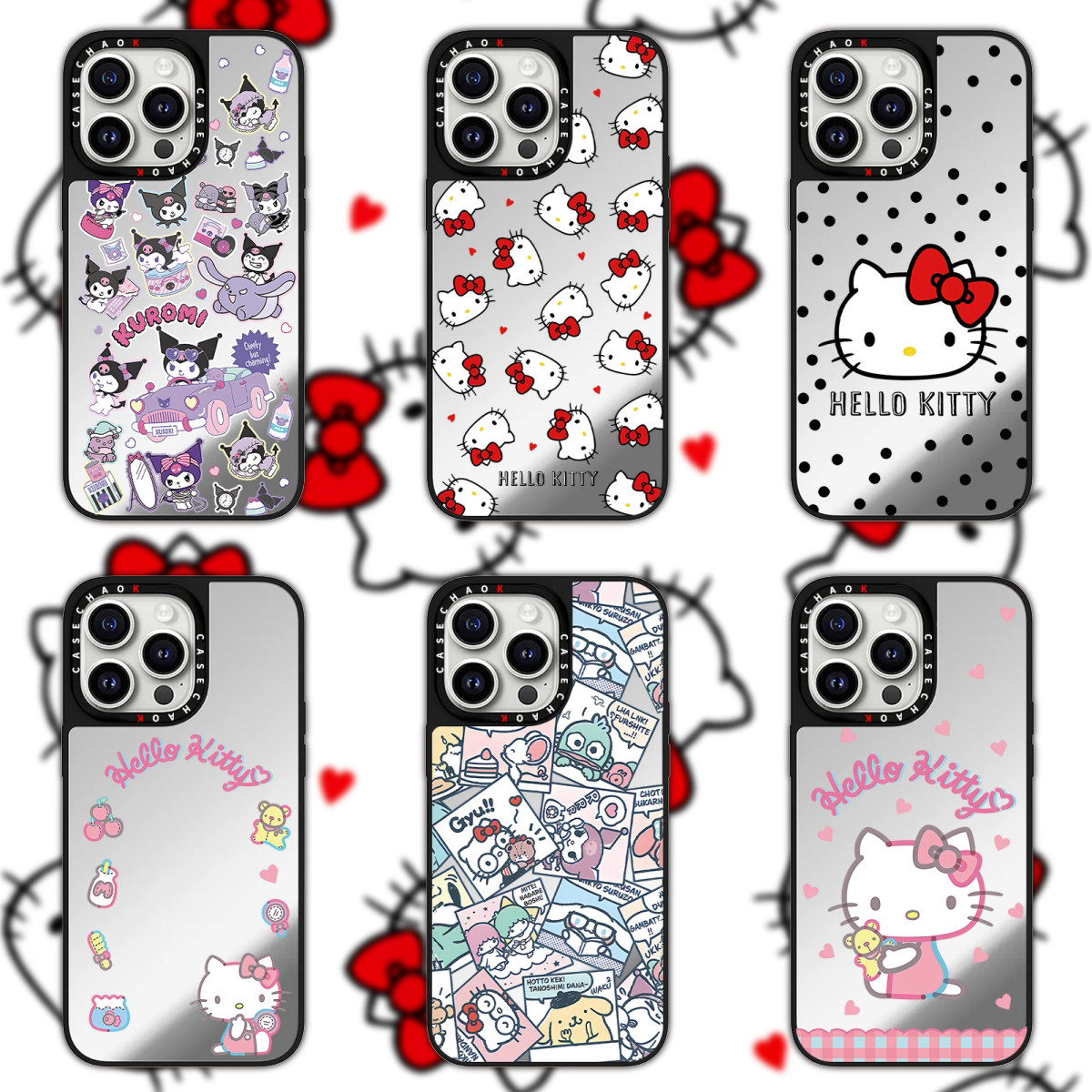 潮KHelloKitty粉爱心潮牌镜面手机壳适用17ProMax苹果iPhone16Pro凯蒂猫15波点KT猫14防摔保护套13库洛12磁吸
