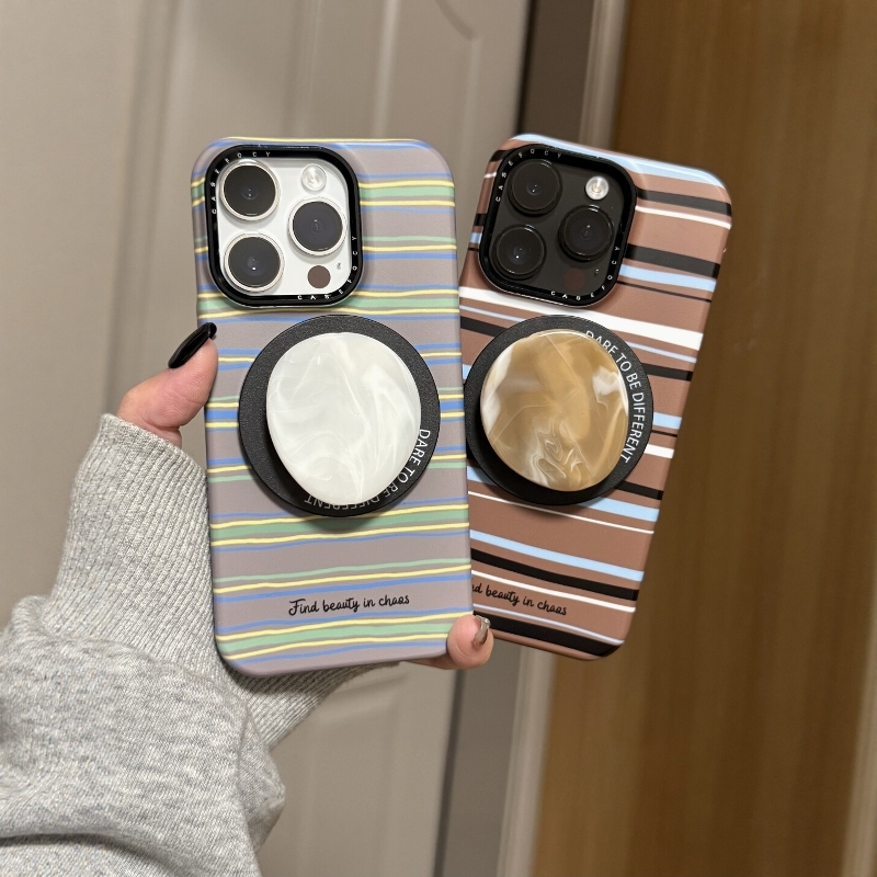 韩系棕底黑白蓝条纹陨石适用苹果