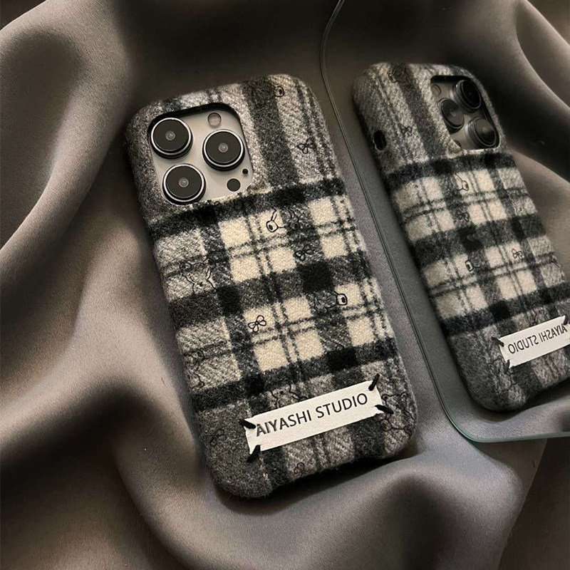 冬日毛绒韩系格纹手机壳ins高级