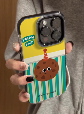 韩系ins风绿色格纹撞色帽子曲奇适用苹果16promax全包防摔15pro小众高级感iPhone14创意个性13黑边手机壳新款