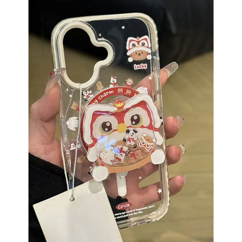 摇摇乐醒狮脑瓜磁吸支架手机壳女