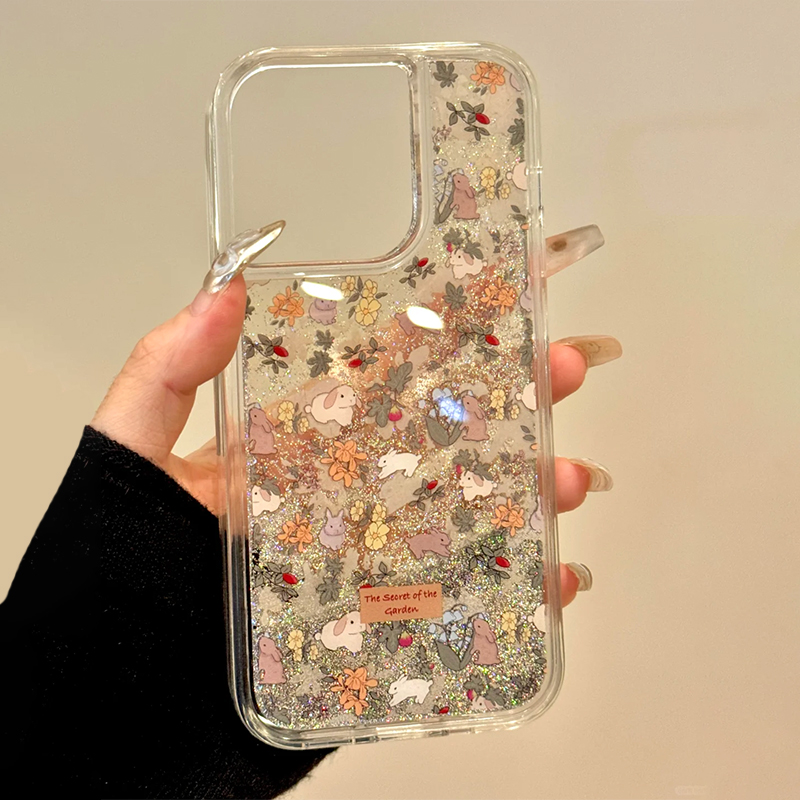 日韩系清新闪粉流沙小兔兔手机壳