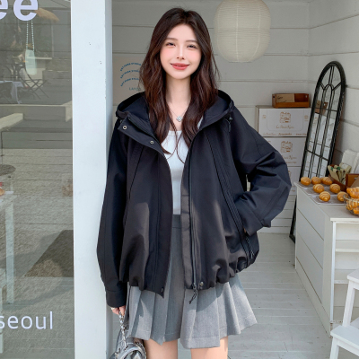 黑色短款加绒风衣厚外套女派克服