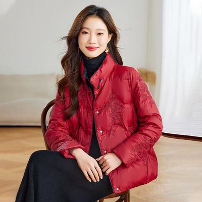 新中式绣花羽绒服女白鹅绒服外套