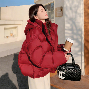 冬装 红色短款 女款 新款 保暖巨好看加厚外套 泡芙羽绒服女冬2025冬季