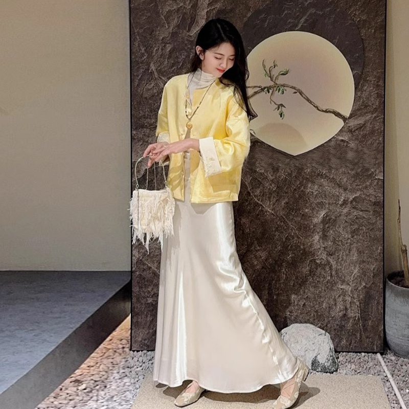 高端宋锦上衣黄色唐装盘扣短外套