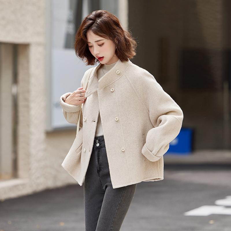 复古小香风双排扣双面羊毛呢大衣