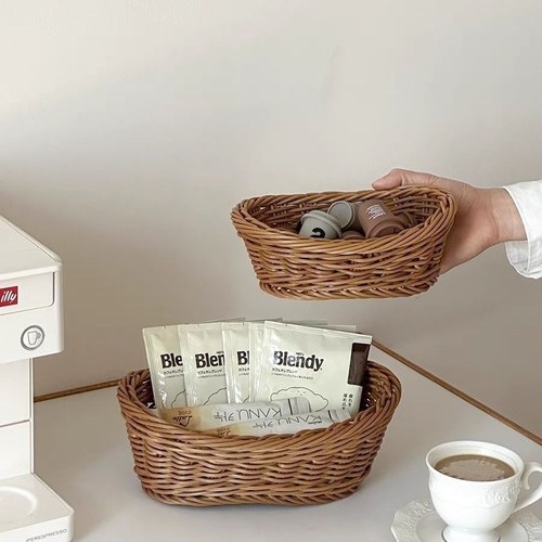 咖啡液收纳筐日式仿藤编塑料编织水果篮厨房家用零食收纳拍照道具