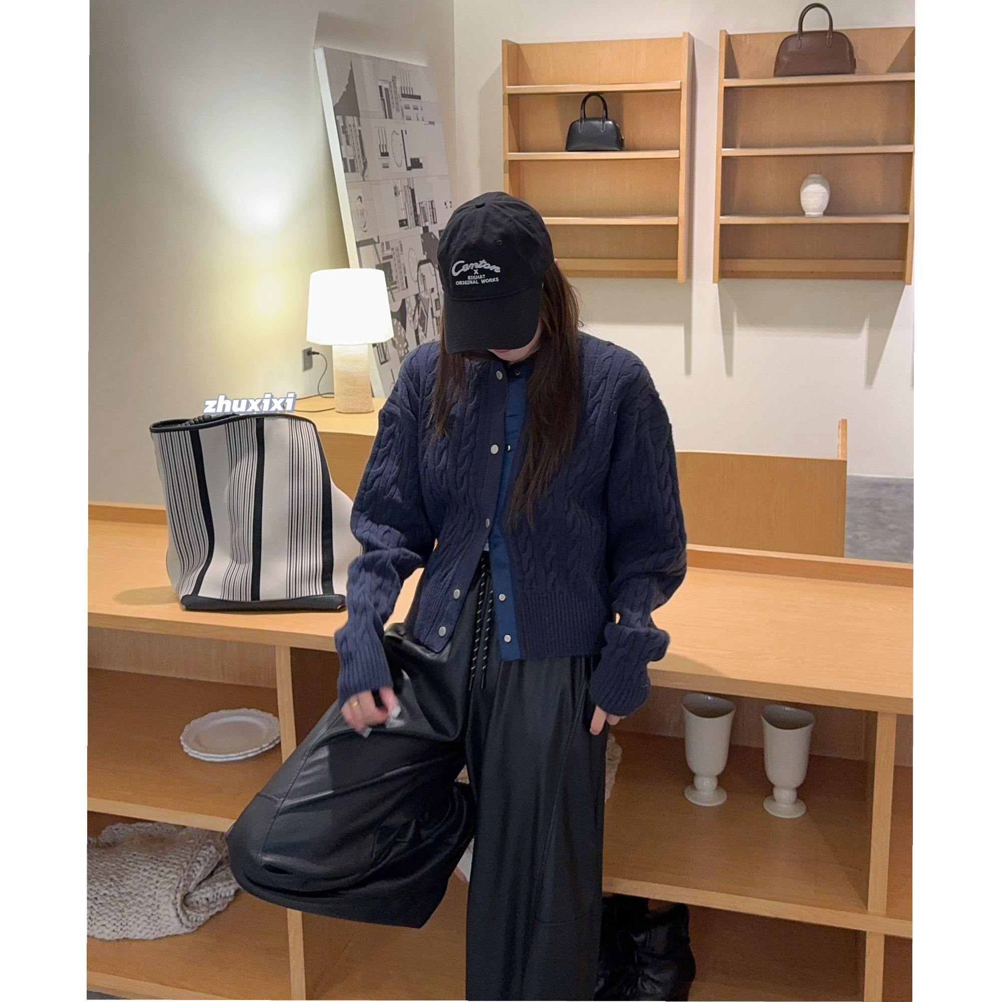 祝喜喜【素简】秋冬款法式复古慵懒风软糯麻花休闲毛衣开衫百搭