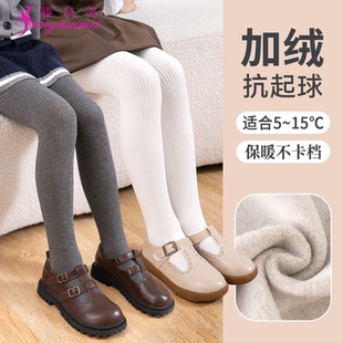 儿童连裤袜秋冬季加绒加厚宝宝外穿保暖灰色打底袜薄绒女童打底裤