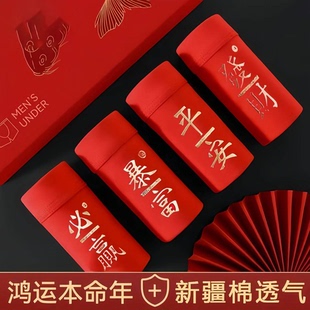 马年结婚礼盒装 男士 纯棉抗菌四角短裤 本命年红色鸿运平角内裤 内裤