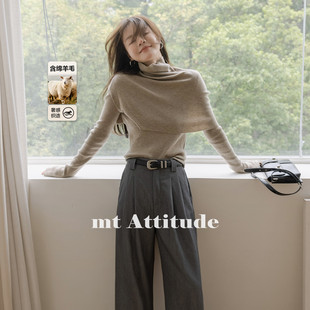 针织两件套 披肩高领罩衫 秋季 口线衫 女针织衫 复古优雅不对称袖