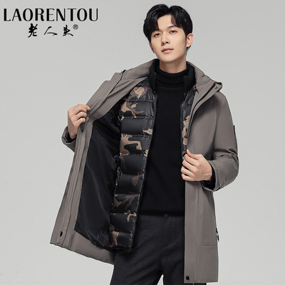 【可拆卸内胆】老人头羽绒服男中长款中青年百搭加厚派克服外套