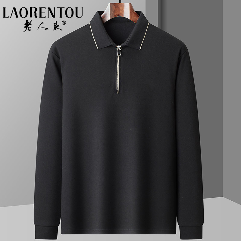 老人头桑蚕丝商务休闲男士长袖POLO衫2024春季新款舒适百搭T恤