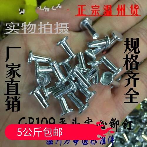 GB109本色镀白锌实心平头铁铆钉手打敲击式平帽铆钉M2-M2.5系列
