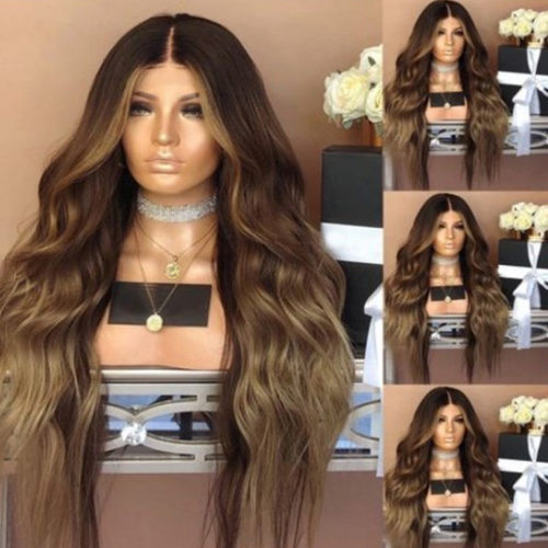 欧美女士假发中分大波浪渐变头套