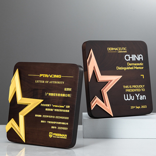 高端实木授权牌金属创意木质奖牌定制定做木托荣誉牌实木奖杯定制