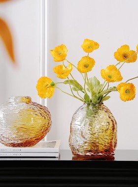 琥珀色冰川纹玻璃花瓶