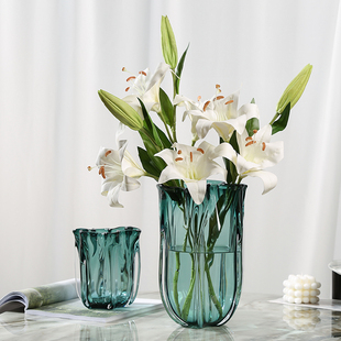 现代轻奢绿色琉璃花瓶摆件简约客厅餐桌样板房花器插花玻璃软装 饰