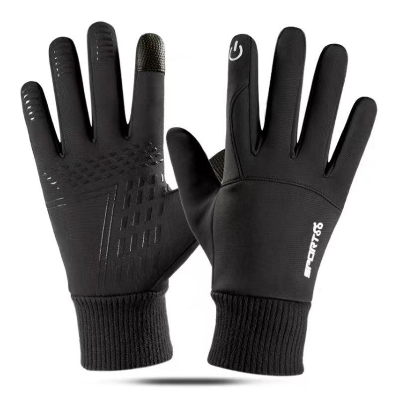 冬天骑行手套男款户外运动防寒防风保暖全指开车可触屏内加绒粘扣