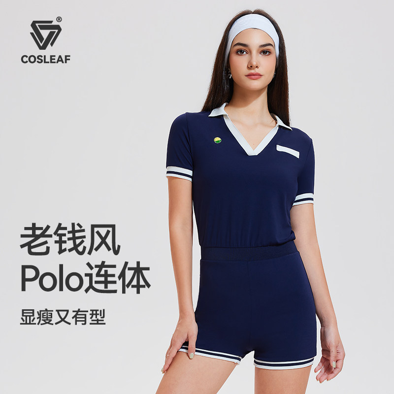 科里芙运动网球服女夏跑步短袖短裤连体服修身显瘦羽毛球健身套装